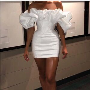 Elegant Off-Shoulder White Ruffle Mini Dress